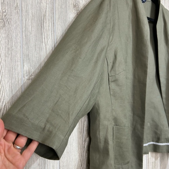 Lands End Linen Olive Green Open Front Boxy Blazer Jacket 20W - Picture 9 of 13